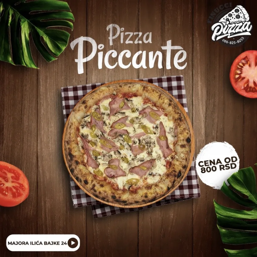 Objava koju sam napravio za Finucci pizza — slika, tekst i cena na jednom mestu.